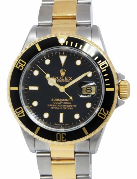 Rolex Submariner Date 18k Yellow Gold/Steel Black Mens 40mm Watch U 16613