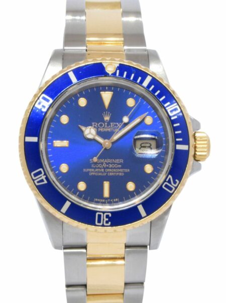Rolex Submariner Date 18k Yellow Gold/Steel Blue Dial Mens 40mm Watch R 16803