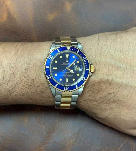 Rolex Submariner Date 18k Yellow Gold/Steel Blue Dial Mens 40mm Watch R 16803