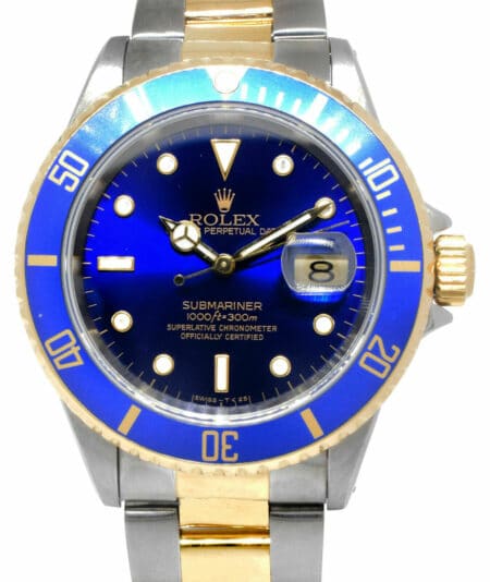 Rolex Submariner Date 18k Yellow Gold/Steel Blue Dial Mens 40mm Watch T 16613