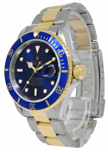 Rolex Submariner Date 18k Yellow Gold/Steel Blue Dial Mens 40mm Watch T 16613