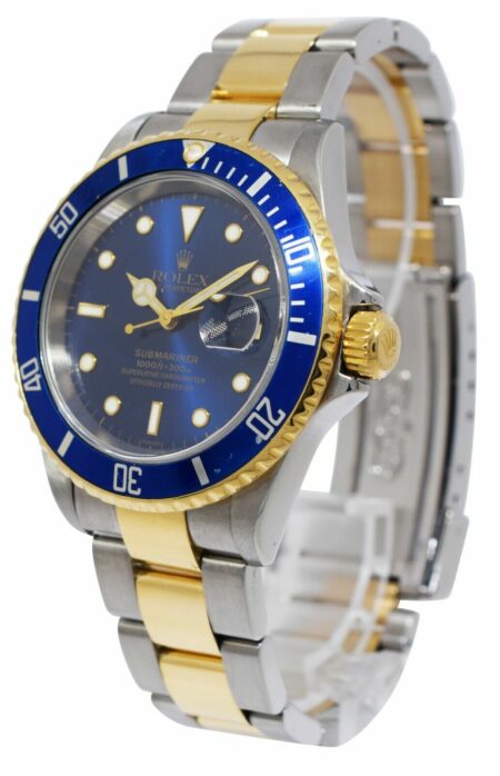 Rolex Submariner Date 18k Yellow Gold/Steel Blue Mens 40mm Watch B/P D 16613