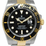 Rolex Submariner Date 18k YG Steel Ceramic Black Mens 40mm Watch B/P '18 116613