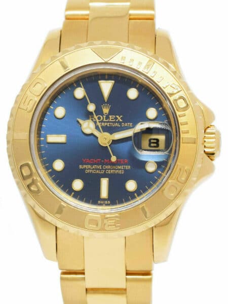 Rolex Yacht-Master 18k Yellow Gold Blue Dial Ladies 29mm Watch A 169628