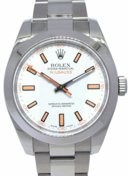 Rolex Milgauss Stainless Steel White Dial Oyster Mens 40mm Watch +Card V 116400