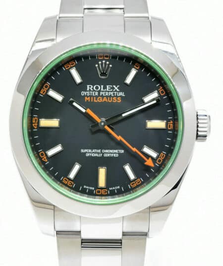 Rolex Milgauss Steel Black Dial Green Crystal Mens 40mm Watch '12+ 116400