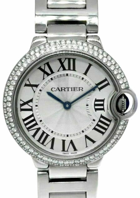 Cartier Ballon Bleu Steel & Diamond Ladies 36mm Quartz Watch W69011Z4 3005