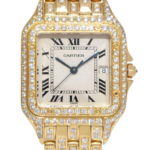 Cartier Panthere Large 18k Yellow Gold Pave Diamond Case/Bracelet Quartz Watch