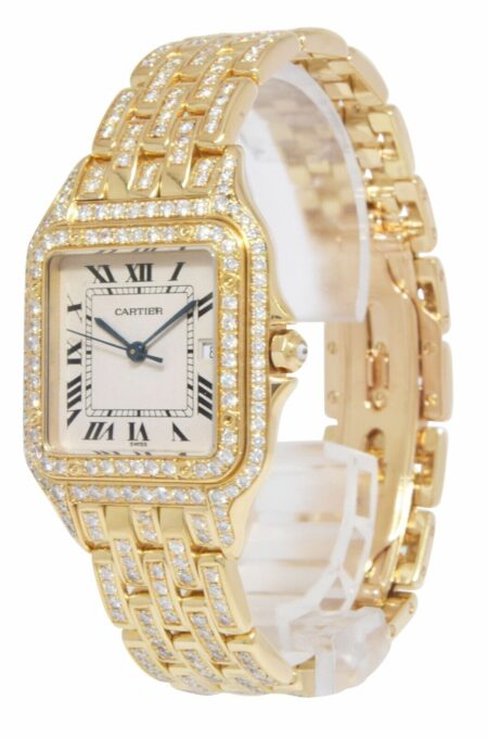 Cartier Panthere Large 18k Yellow Gold Pave Diamond Case/Bracelet Quartz Watch