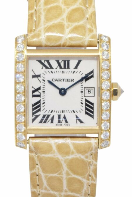 Cartier Tank Francaise 18k Yellow Gold Diamond Bezel Ladies Midsize Watch 2466