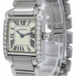 Cartier Tank Francaise Small Steel Diamond Bezel Ladies Quartz 20mm Watch 2384
