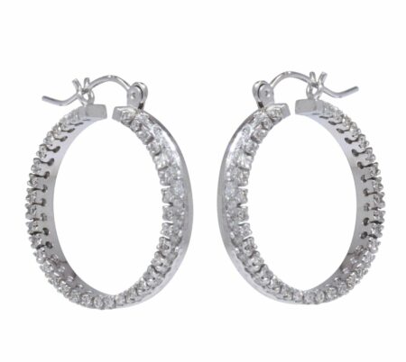 Diamond Hoop Earrings 1.65 CT & 14k White Gold