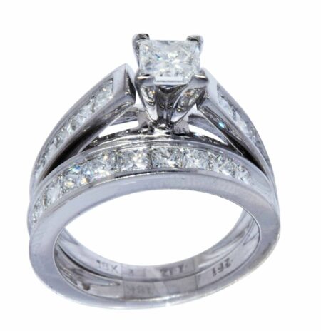 Diamond Ring Bridal Set (2) 1.35 TCW 18k White Gold Size: 4.25