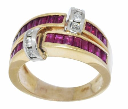 Effy BH Red Ruby & Diamond 14k Yellow White Gold Ladies Ring Size 6.75