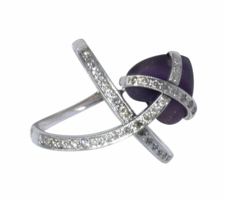 Heart Shape Amethyst & Diamond Ladies Ring in 18k White Gold 8
