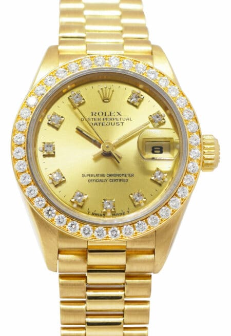Rolex Datejust President 18k Yellow Gold Diamond Ladies 26mm Watch R 69178