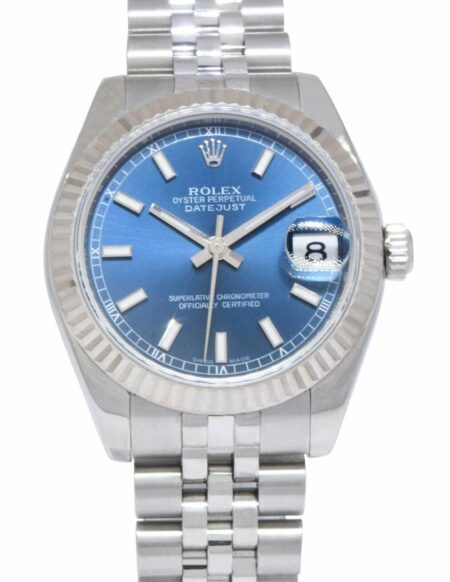Rolex Datejust Steel 18k White Gold Bezel Blue Dial Ladies 31mm Watch D 178274
