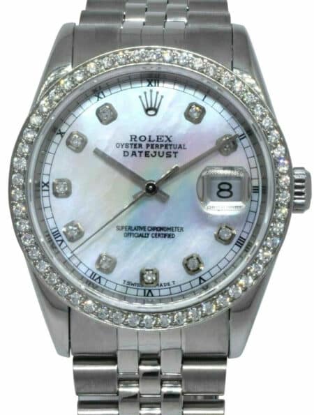 Rolex Datejust Steel MOP Diamond Dial/Bezel Jubilee Bracelet 36mm Watch 16220