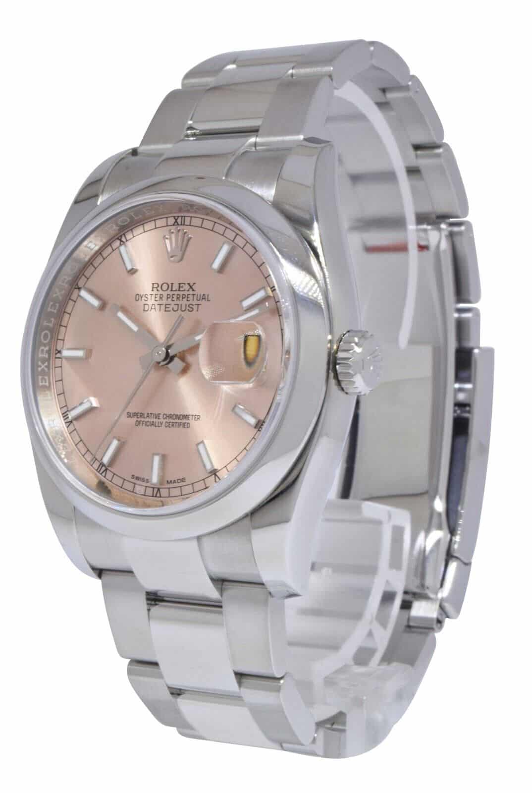 Rolex Datejust Steel Pink Dial Oyster Bracelet 36mm Watch '12+ 116200