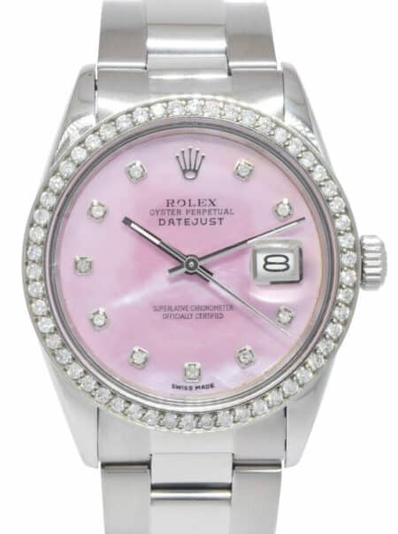 Rolex Datejust Steel Pink MOP Diamond Dial/Bezel 36mm Oyster Watch R 16030