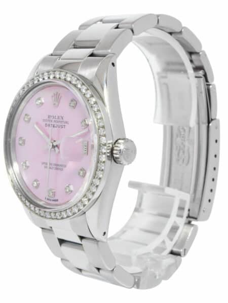 Rolex Datejust Steel Pink MOP Diamond Dial/Bezel 36mm Oyster Watch R 16030