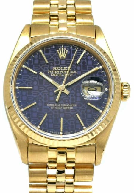 Rolex Datejust 18k Yellow Gold Purple Jubilee Mens 36mm Watch 16018