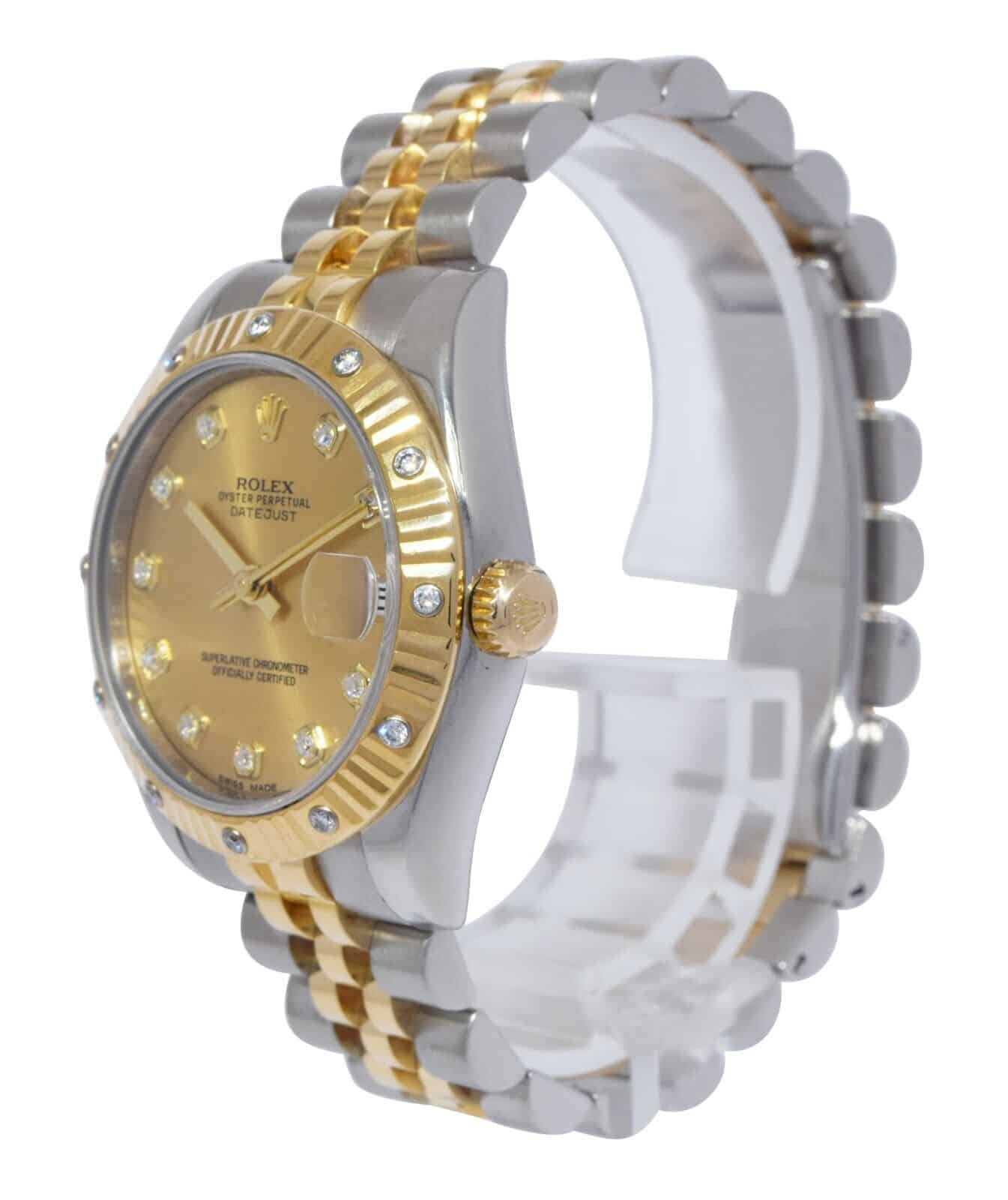 Rolex Datejust 18k Yellow Gold/Steel & Diamond Champagne Dial 31mm Watch 178313