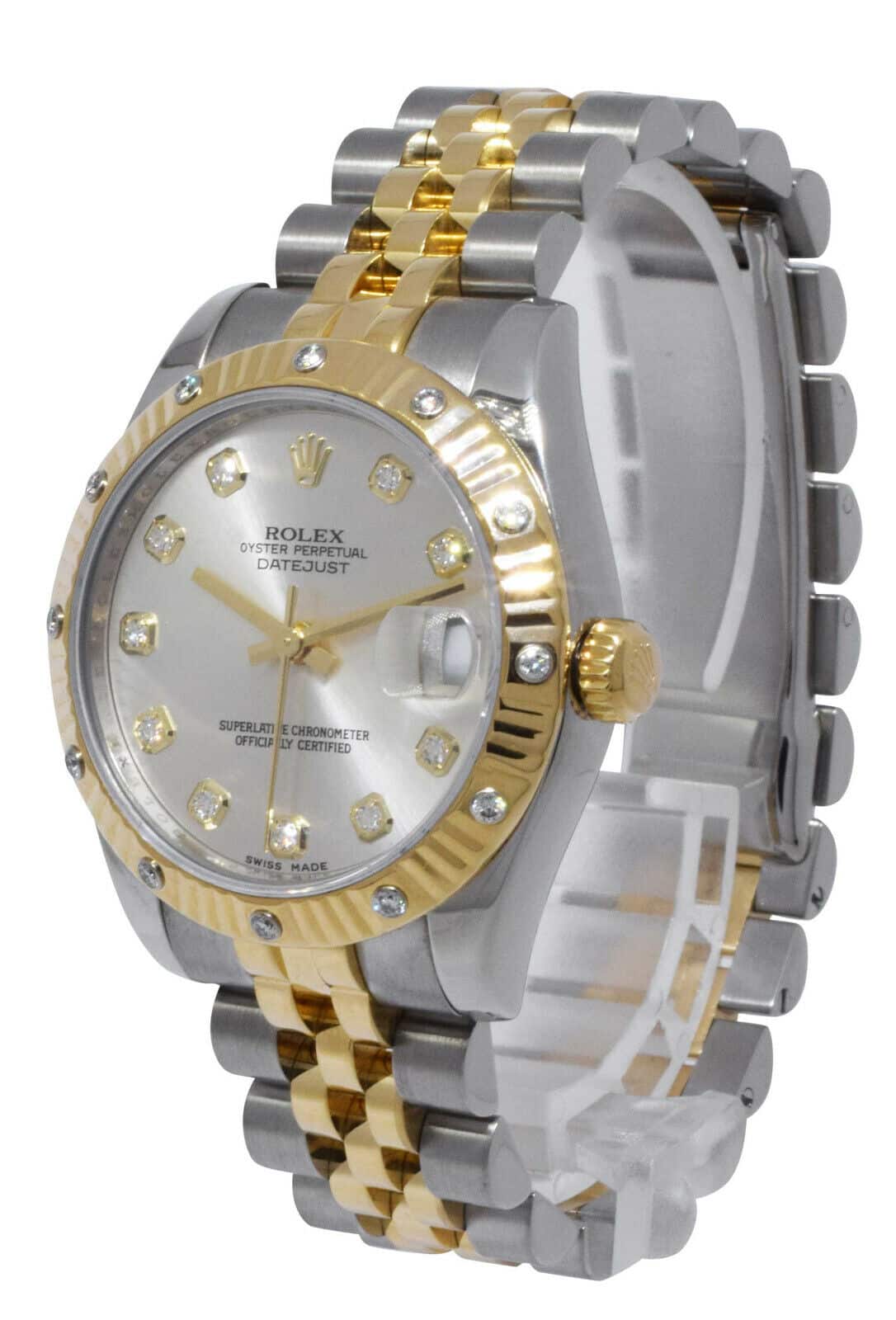 Rolex Datejust 18k Yellow Gold/Steel & Diamond Silver Dial 31mm Watch G 178313