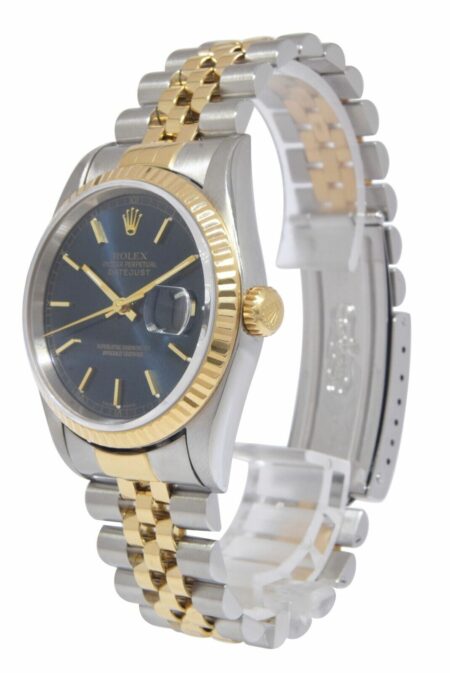 Rolex Datejust 18k Yellow Gold/Steel Blue Dial 36mm Mens Watch +Papers U 16233