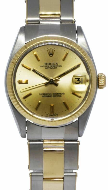 Rolex Datejust 18k Yellow Gold/Steel Champagne Dial Rivet Ladies 31mm Watch 6827