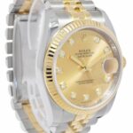 Rolex Datejust 18k Yellow Gold/Steel Champagne Diamond Dial 36mm Watch Z 116233