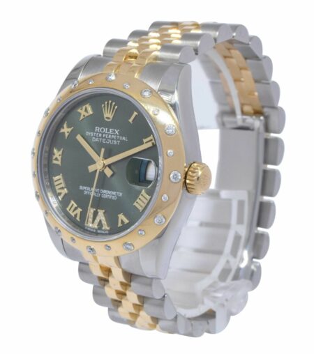 Rolex Datejust 18k Yellow Gold/Steel Olive Green & Diamond VI 31mm Watch 178343
