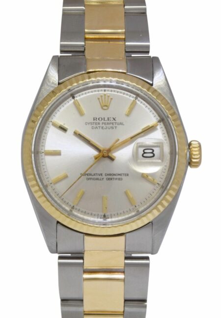 Rolex Datejust 18k Yellow Gold/Steel Silver Dial 36mm Vintage Watch '70 1601