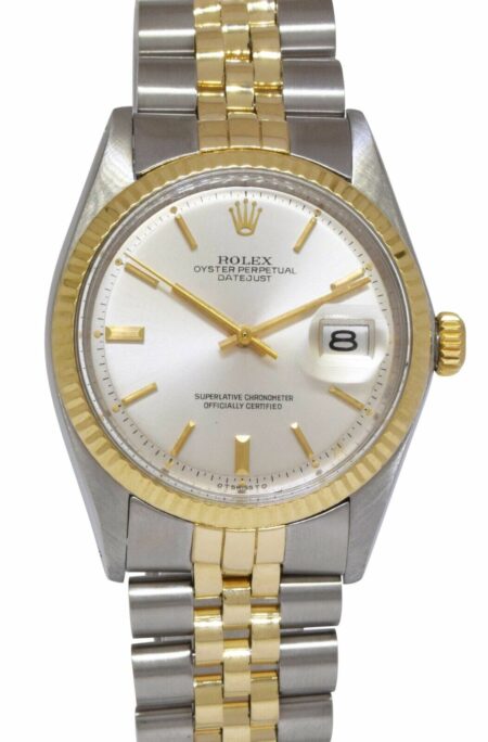 Rolex Datejust 18k Yellow Gold/Steel Silver Dial 36mm Vintage Watch '72 1601
