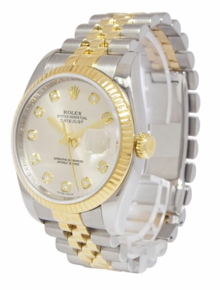 Rolex Datejust 18k Yellow Gold/Steel Silver Diamond 36mm Watch +Card M 116233