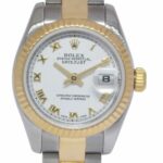 Rolex Datejust 18k Yellow Gold/Steel White Roman Dial 26mm Watch B/P Z 179173