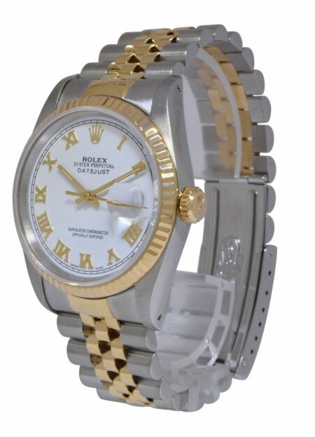 Rolex Datejust 18k Yellow Gold/Steel White Roman Dial 36mm Mens Watch S 16233