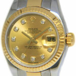 Rolex Datejust 18k YG Steel Champagne Diamond Dial Ladies Watch 179173