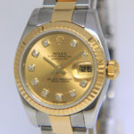 Rolex Datejust 18k YG Steel Champagne Diamond Dial Ladies Watch 179173
