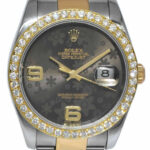 Rolex Datejust 18k YG/SS Chocolate Floral Dial Diamond Bezel 36mm Watch F 116233