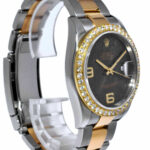Rolex Datejust 18k YG/SS Chocolate Floral Dial Diamond Bezel 36mm Watch F 116233