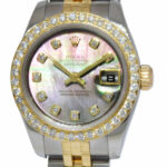 Rolex Datejust 18k YG/Steel Tahitian Diamond Dial Ladies 26mm Watch B/P D 179173