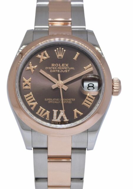 Rolex Datejust 31 18k Rose Gold/Steel Chocolate Diamond VI Ladies Watch 278241
