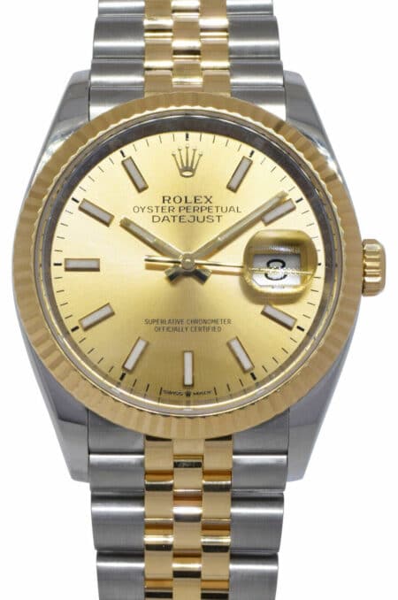 Rolex Datejust 36 18k Yellow Gold/Steel Champagne Dial Mens Jubilee Watch 126233