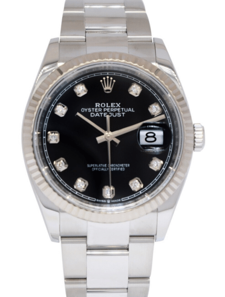 Rolex Datejust 36 Steel 18k Gold Bezel Black Diamond Dial Watch +Card '19 126234