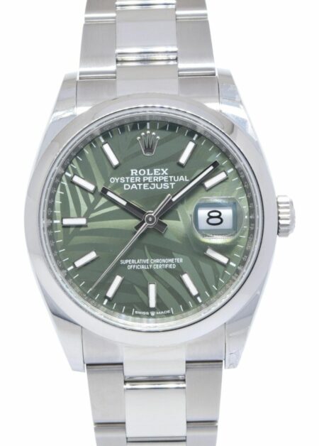 Rolex Datejust 36 Steel Green Palm Dial Oyster Bracelet Watch B/P '22 126200