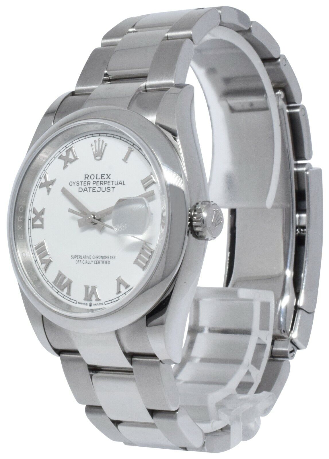 Rolex Datejust 36 Steel White Roman Dial Oyster Bracelet Watch B/P '19 126200