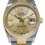 Rolex Datejust 36 Yellow Gold/Steel Golden Fluted Motif Dial Mens Watch 126203