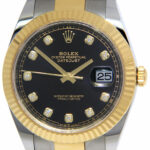 Rolex Datejust 41 18k Gold/Steel Black Diamond Dial Oyster Watch B/P '21 126333