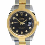 Rolex Datejust 41 18k Gold/Steel Black Diamond Dial Oyster Watch B/P '21 126333